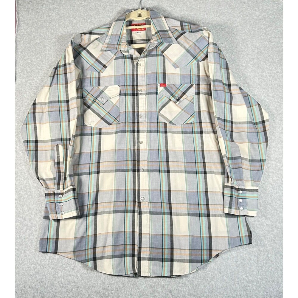 VTG 80's Ely Plains Plaid Western Pearl Snap Shirt Men's L Retro Cowboy Style